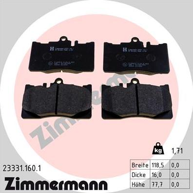 Zimmermann 23331.160.1 - Тормозные колодки, дисковые, комплект autosila-amz.com