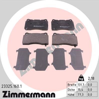 Zimmermann 23325.160.1 - Тормозные колодки, дисковые, комплект autosila-amz.com