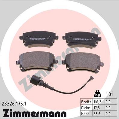 Zimmermann 23326.175.1 - Тормозные колодки, дисковые, комплект autosila-amz.com
