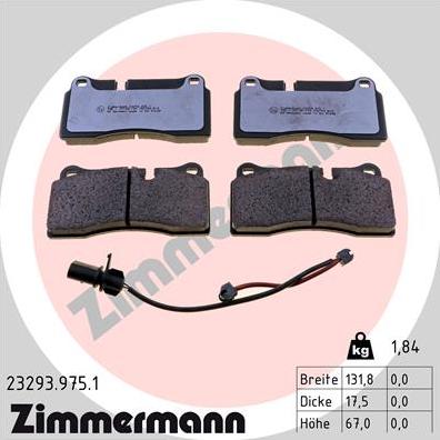 Zimmermann 23293.975.1 - Тормозные колодки, дисковые, комплект autosila-amz.com