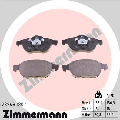 Zimmermann 23248.180.1 - Тормозные колодки, дисковые, комплект autosila-amz.com
