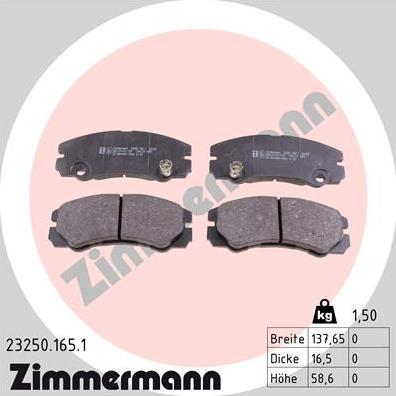 Zimmermann 23250.165.1 - Тормозные колодки, дисковые, комплект autosila-amz.com
