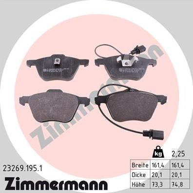 Zimmermann 23269.195.1 - Тормозные колодки, дисковые, комплект autosila-amz.com