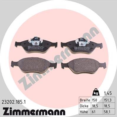 Zimmermann 23202.185.1 - Тормозные колодки, дисковые, комплект autosila-amz.com