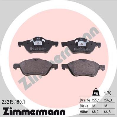 Zimmermann 23215.180.1 - Тормозные колодки, дисковые, комплект autosila-amz.com