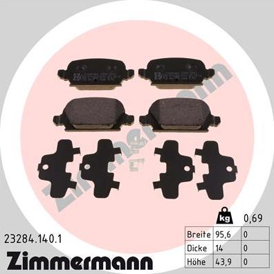Zimmermann 23284.140.1 - Тормозные колодки, дисковые, комплект autosila-amz.com