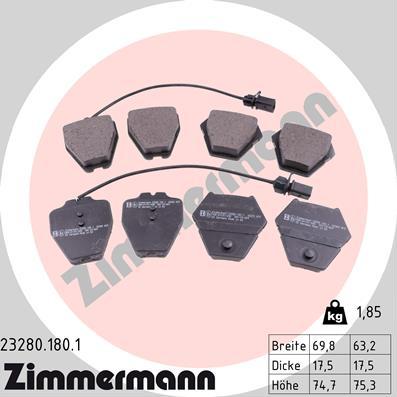 Zimmermann 23280.180.1 - Тормозные колодки, дисковые, комплект autosila-amz.com