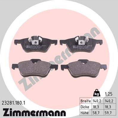 Zimmermann 23281.180.1 - Тормозные колодки, дисковые, комплект autosila-amz.com