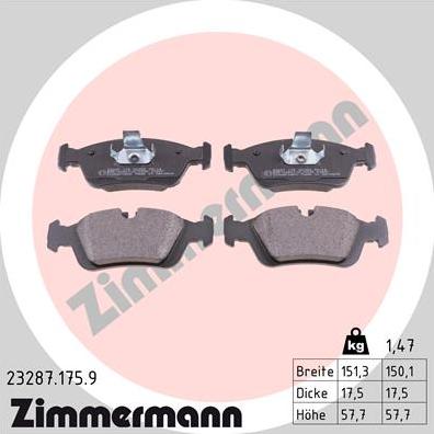 Zimmermann 23287.175.9 - Тормозные колодки, дисковые, комплект autosila-amz.com