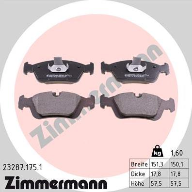 Zimmermann 23287.175.1 - Тормозные колодки, дисковые, комплект autosila-amz.com