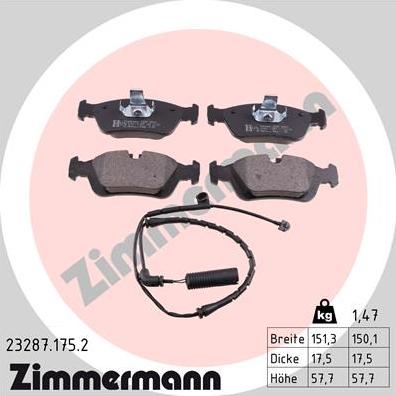 Zimmermann 23287.175.2 - Тормозные колодки, дисковые, комплект autosila-amz.com