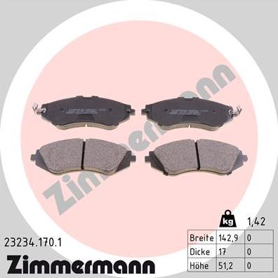 Zimmermann 23234.170.1 - Тормозные колодки, дисковые, комплект autosila-amz.com