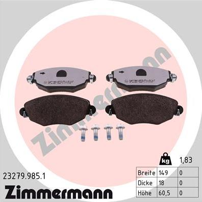 Zimmermann 23279.985.1 - Тормозные колодки, дисковые, комплект autosila-amz.com