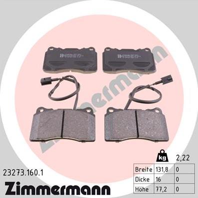 Zimmermann 23273.160.1 - Тормозные колодки, дисковые, комплект autosila-amz.com