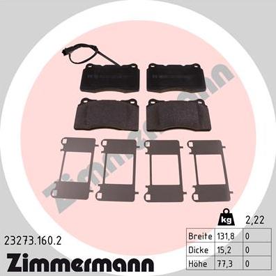 Zimmermann 23273.160.2 - Тормозные колодки, дисковые, комплект autosila-amz.com