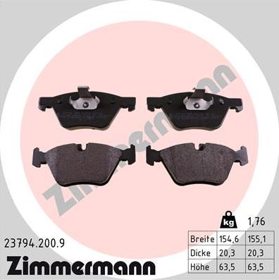 Zimmermann 23794.200.9 - Тормозные колодки, дисковые, комплект autosila-amz.com