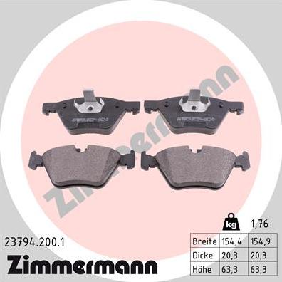 Zimmermann 23794.200.1 - Тормозные колодки, дисковые, комплект autosila-amz.com