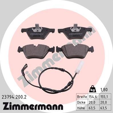 Zimmermann 23794.200.2 - Тормозные колодки, дисковые, комплект autosila-amz.com