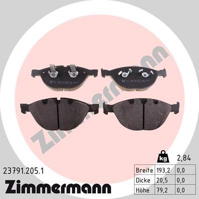 Zimmermann 23791.205.1 - Тормозные колодки, дисковые, комплект autosila-amz.com