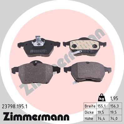 Zimmermann 23798.195.1 - Тормозные колодки, дисковые, комплект autosila-amz.com