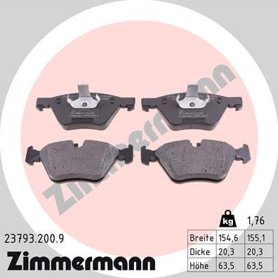 Zimmermann 23793.200.9 - Тормозные колодки, дисковые, комплект autosila-amz.com