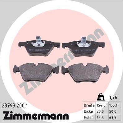 Zimmermann 23793.200.1 - Тормозные колодки, дисковые, комплект autosila-amz.com