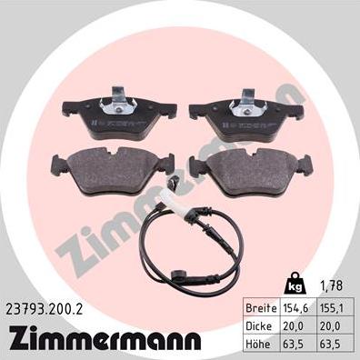 Zimmermann 23793.200.2 - Тормозные колодки, дисковые, комплект autosila-amz.com