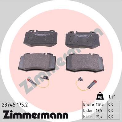 Zimmermann 23745.175.2 - колодки дисковые !перед. 120x71x18 \ MB W163 3.5-5.0/4.0CDi/W220 2.8-6.0/3.2CDi 98> autosila-amz.com