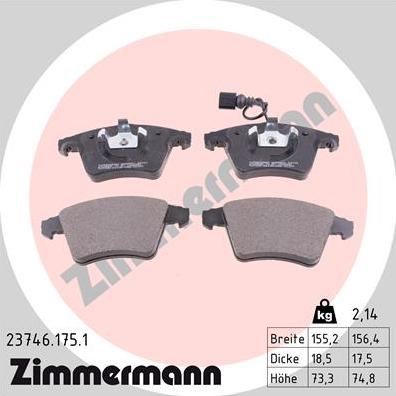Zimmermann 23746.175.1 - Тормозные колодки, дисковые, комплект autosila-amz.com