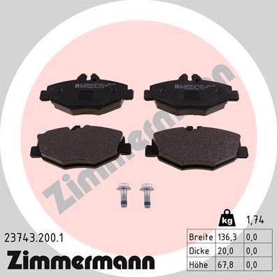 Zimmermann 23743.200.1 - колодки дисковые передние!\ MB W211 2.0-2.4/2.0CDi/2.7CDi 02> autosila-amz.com
