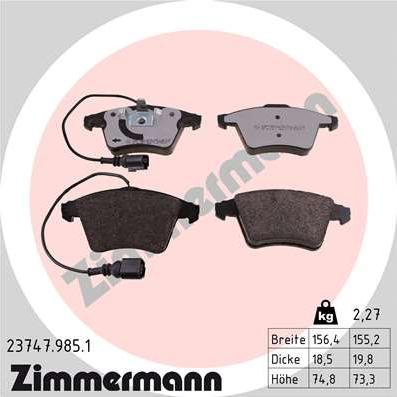 Zimmermann 23747.985.1 - Тормозные колодки, дисковые, комплект autosila-amz.com