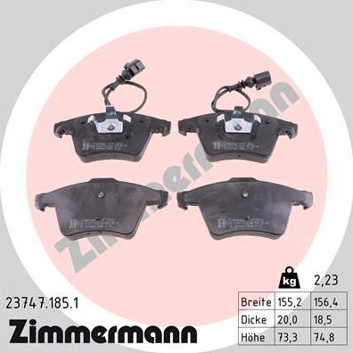 Zimmermann 23747.185.1 - Тормозные колодки, дисковые, комплект autosila-amz.com