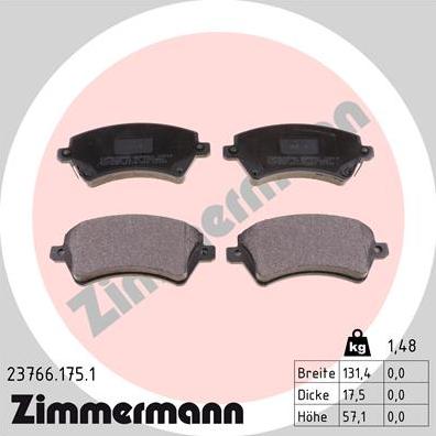 Zimmermann 23766.175.1 - Тормозные колодки, дисковые, комплект autosila-amz.com