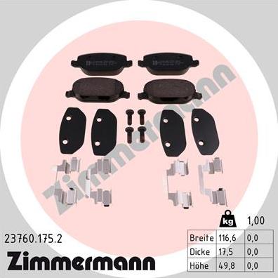 Zimmermann 23760.175.2 - Тормозные колодки, дисковые, комплект autosila-amz.com