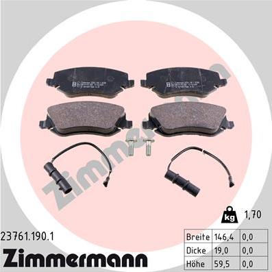 Zimmermann 23761.190.1 - Тормозные колодки, дисковые, комплект autosila-amz.com