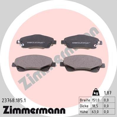 Zimmermann 23768.185.1 - Тормозные колодки, дисковые, комплект autosila-amz.com