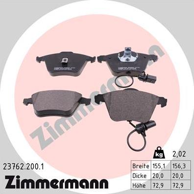 Zimmermann 23762.200.1 - Тормозные колодки, дисковые, комплект autosila-amz.com