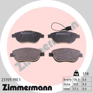 Zimmermann 23709.190.1 - Тормозные колодки, дисковые, комплект autosila-amz.com
