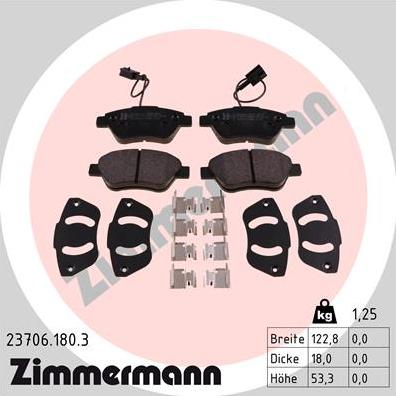 Zimmermann 23706.180.3 - Тормозные колодки, дисковые, комплект autosila-amz.com
