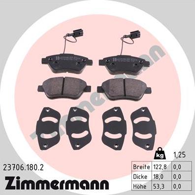 Zimmermann 23706.180.2 - Тормозные колодки, дисковые, комплект autosila-amz.com
