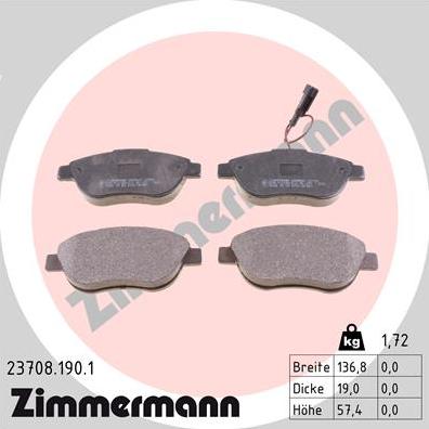 Zimmermann 23708.190.1 - Тормозные колодки, дисковые, комплект autosila-amz.com