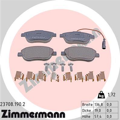 Zimmermann 23708.190.2 - Тормозные колодки, дисковые, комплект autosila-amz.com