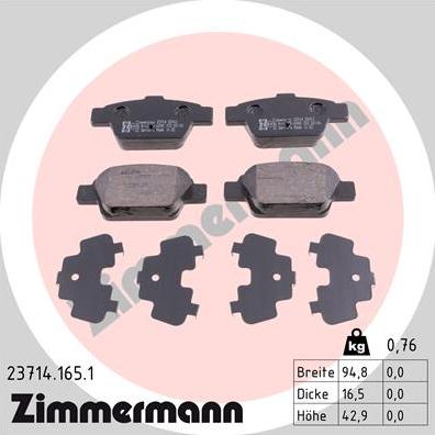 Zimmermann 23714.165.1 - Тормозные колодки, дисковые, комплект autosila-amz.com