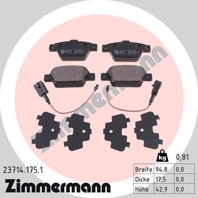 Zimmermann 23714.175.1 - Тормозные колодки, дисковые, комплект autosila-amz.com