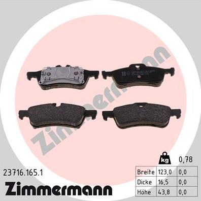 Zimmermann 23716.165.1 - Тормозные колодки, дисковые, комплект autosila-amz.com