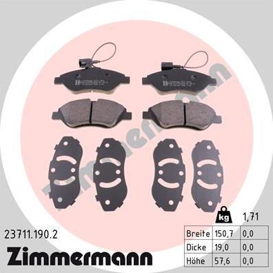 Zimmermann 23711.190.2 - Тормозные колодки, дисковые, комплект autosila-amz.com