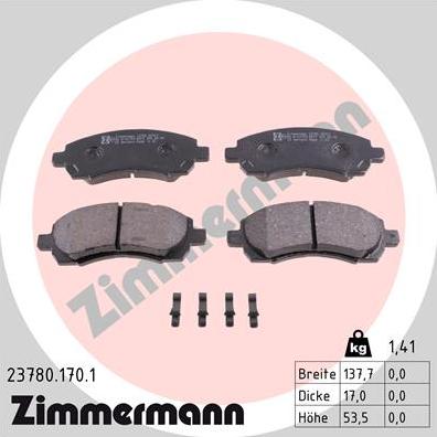 Zimmermann 23780.170.1 - Тормозные колодки, дисковые, комплект autosila-amz.com
