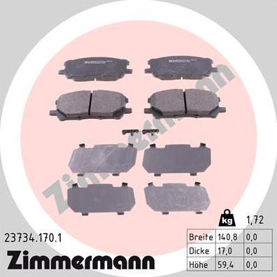 Zimmermann 23734.170.1 - Тормозные колодки, дисковые, комплект autosila-amz.com