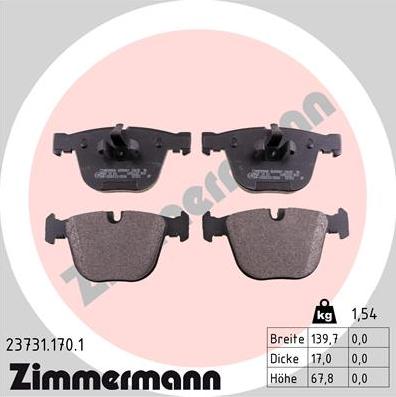 Zimmermann 23731.170.1 - Тормозные колодки, дисковые, комплект autosila-amz.com