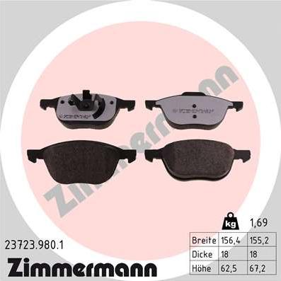 Zimmermann 23723.980.1 - Тормозные колодки, дисковые, комплект autosila-amz.com